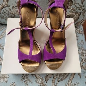 Jimmy Choo Purple Suede Wedge Sandals 6 1/2